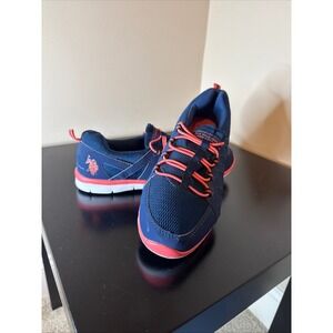 US Polo Assn Women's 8.5M Navy Blue Coral Mesh Slip On Bungee Athletic Sneakers